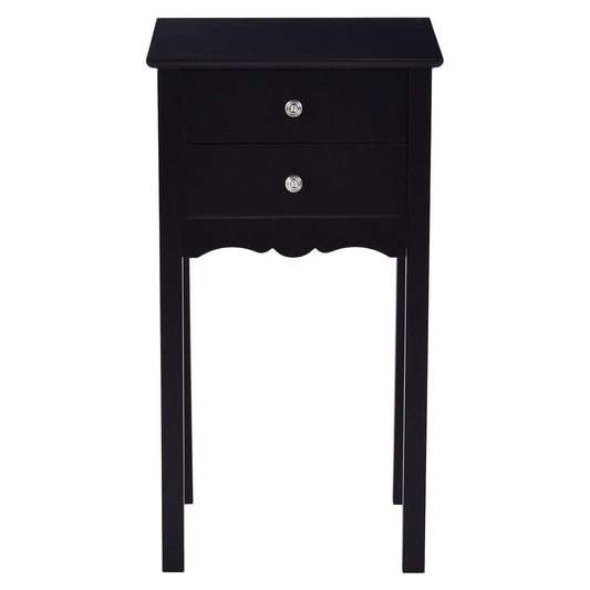 Elegant 2-Drawer End Table Nightstand Side Table in Black Wood Finish