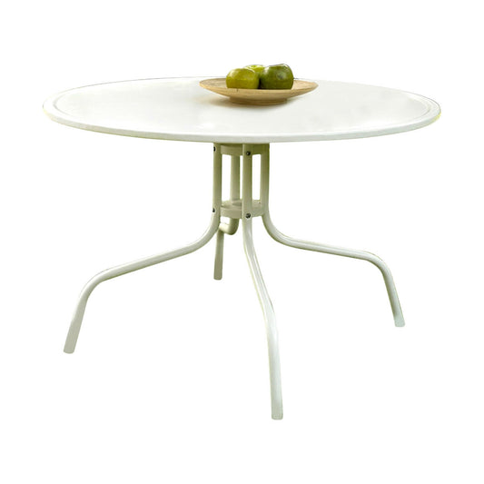 Round Patio Dining Table in White Outdoor UV Resistant Metal