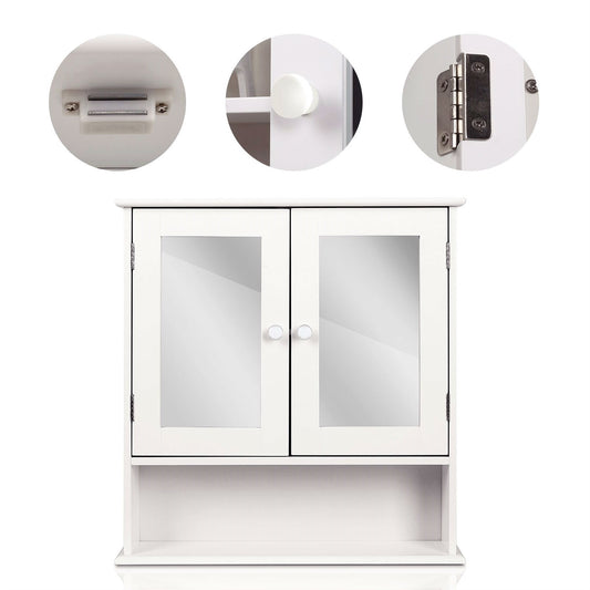 White 2-Door Mirrored Medicine Cabinet with Open Shelf